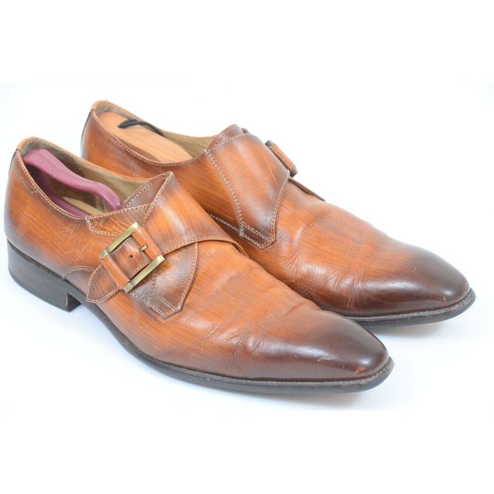 Carrucci Men's 10 Monk Strap Buckle‎ Burnished Leather Loafer Dress Preppy Shoes